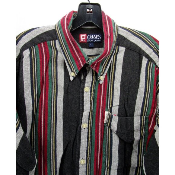 VINTAGE Ralph Lauren Chaps Shirt Large Red Flannel Button Up Striped - Picture 2 of 11